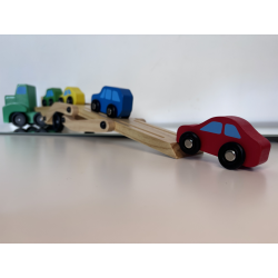 Zestaw drewniany Tir– laweta dwupoziomowa + zestaw kolorowych aut